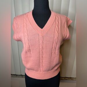 Fire Islander Pink Cable Knit V-Neck Cropped Sweater Vest Size Small